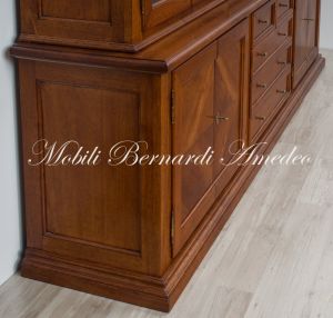 LB55 Walnut Bookcase Raised Base Inlaid Doors Glass Doors 14 Drawers